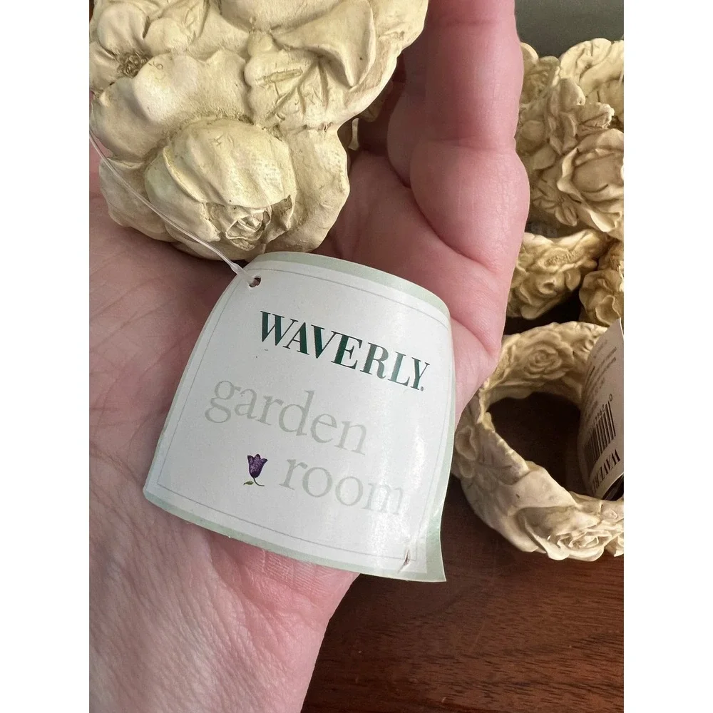 Waverly Garden Room Rose Relief Napkin Rings Cream Ivory Floral Set of 10 NWT